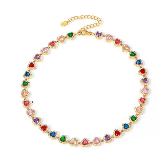 Vintage Multicolor Heart Tennis Necklace