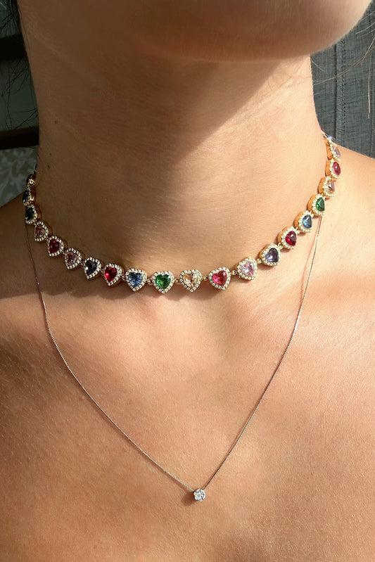 Vintage Multicolor Heart Tennis Necklace